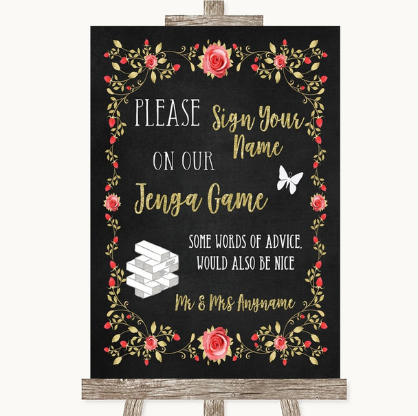 Chalk Style Blush Pink Rose & Gold Jenga Guest Book Customised Wedding Sign