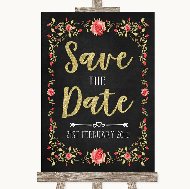 Chalk Style Blush Pink Rose & Gold Save The Date Customised Wedding Sign