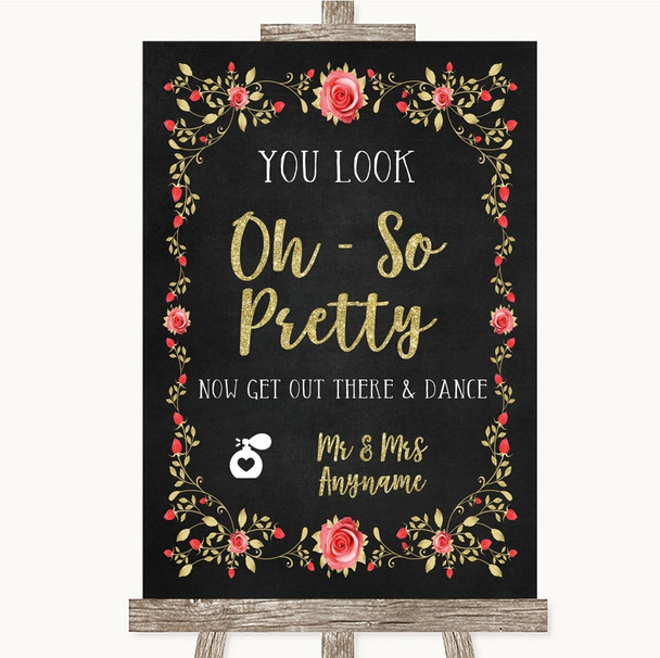 Chalk Style Blush Pink Rose & Gold Toilet Get Out & Dance Wedding Sign