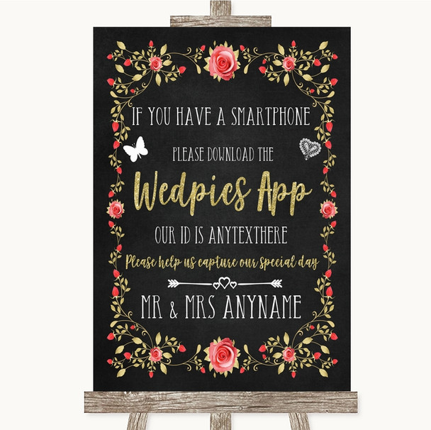 Chalk Style Blush Pink Rose & Gold Wedpics App Photos Customised Wedding Sign