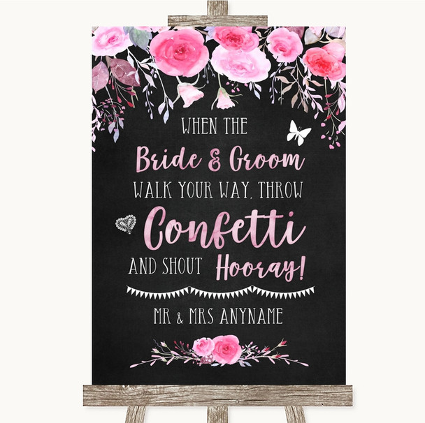 Chalk Style Watercolour Pink Floral Confetti Customised Wedding Sign