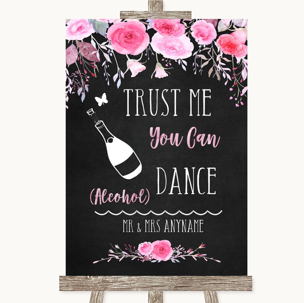 Chalk Style Watercolour Pink Floral Alcohol Says You Can Dance Wedding Sign