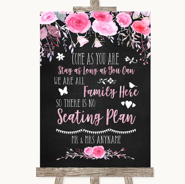 Chalk Style Watercolour Pink Floral All Family No Seating Plan Wedding Sign