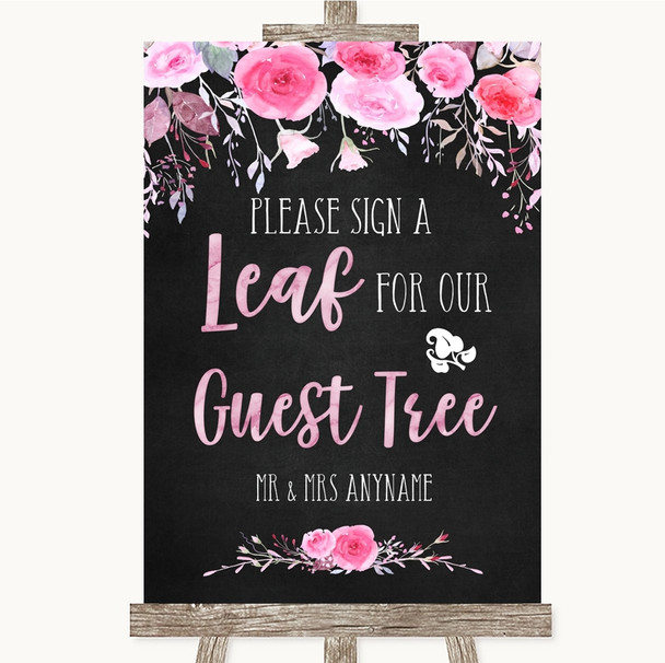 Chalk Style Watercolour Pink Floral Guest Tree Leaf Customised Wedding Sign