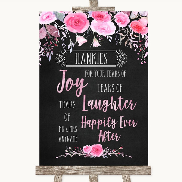 Chalk Style Watercolour Pink Floral Hankies And Tissues Wedding Sign