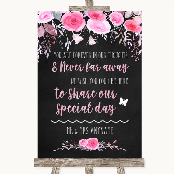 Chalk Style Watercolour Pink Floral In Our Thoughts Customised Wedding Sign