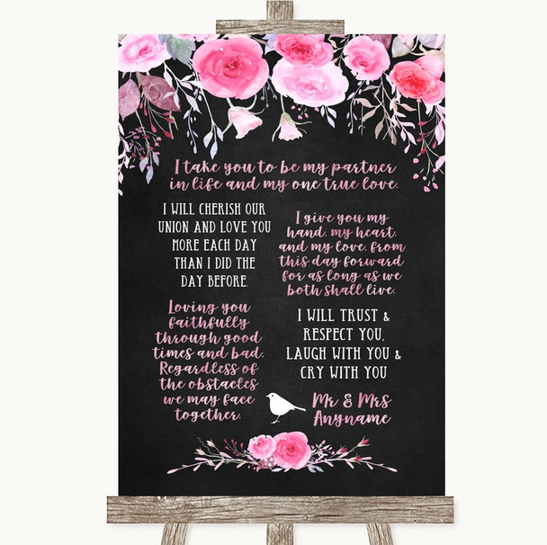 Chalk Style Watercolour Pink Floral Romantic Vows Customised Wedding Sign