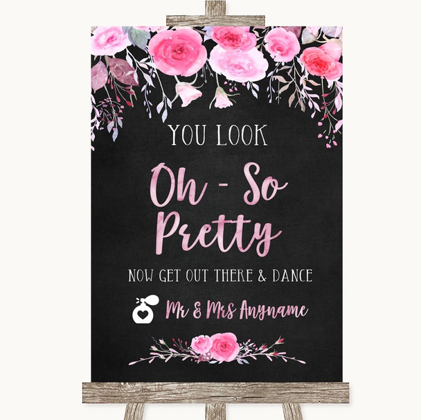 Chalk Style Watercolour Pink Floral Toilet Get Out & Dance Wedding Sign