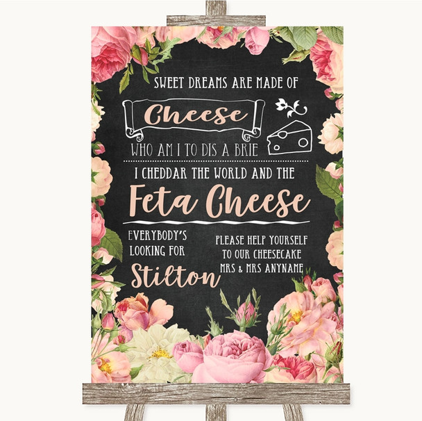 Chalkboard Style Pink Roses Cheesecake Cheese Song Customised Wedding Sign