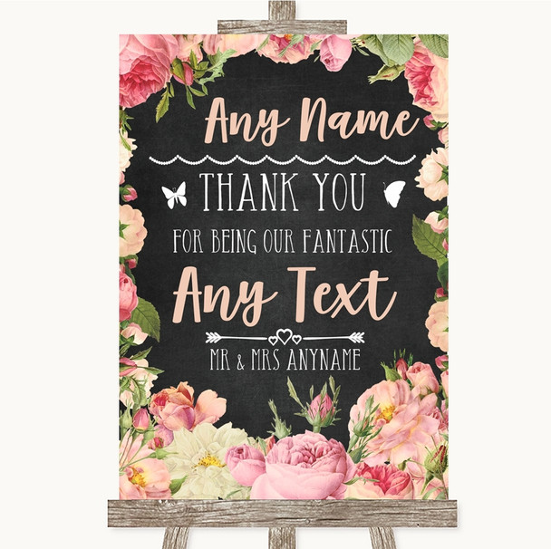 Chalkboard Style Pink Roses Thank You Bridesmaid Page Boy Best Man Wedding Sign