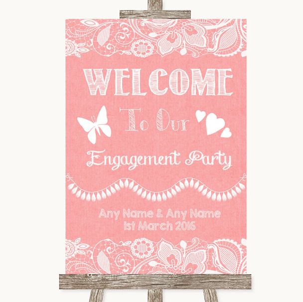 Coral Burlap & Lace Welcome To Our Engagement Party Customised Wedding Sign