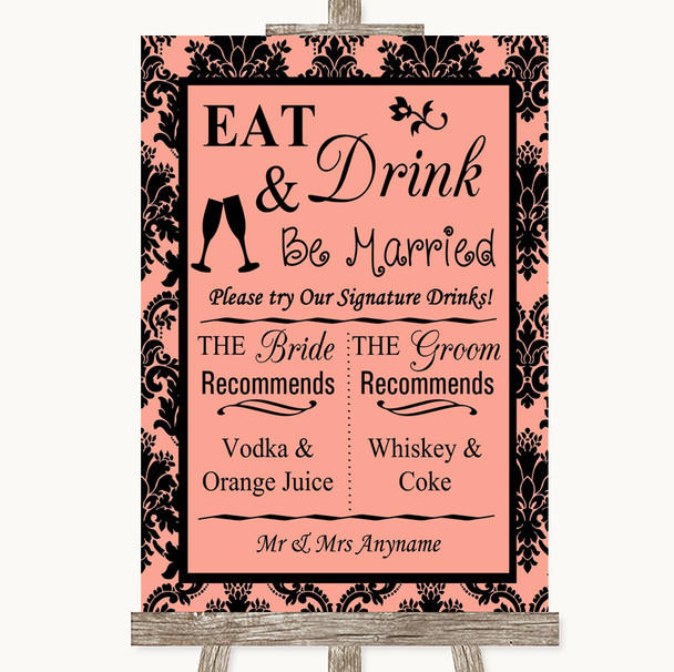 Coral Damask Signature Favourite Drinks Customised Wedding Sign