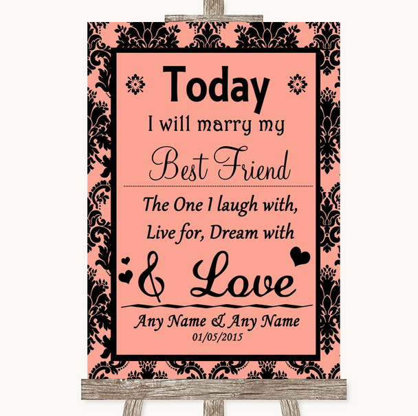 Coral Damask Today I Marry My Best Friend Customised Wedding Sign