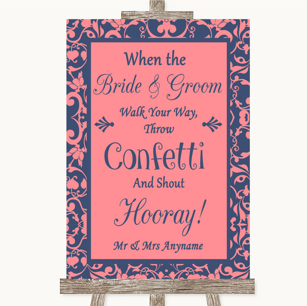 Coral Pink & Blue Confetti Customised Wedding Sign