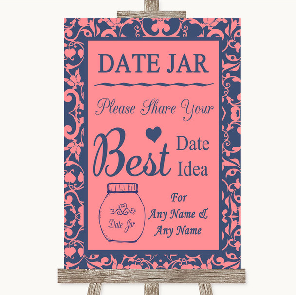 Coral Pink & Blue Date Jar Guestbook Customised Wedding Sign