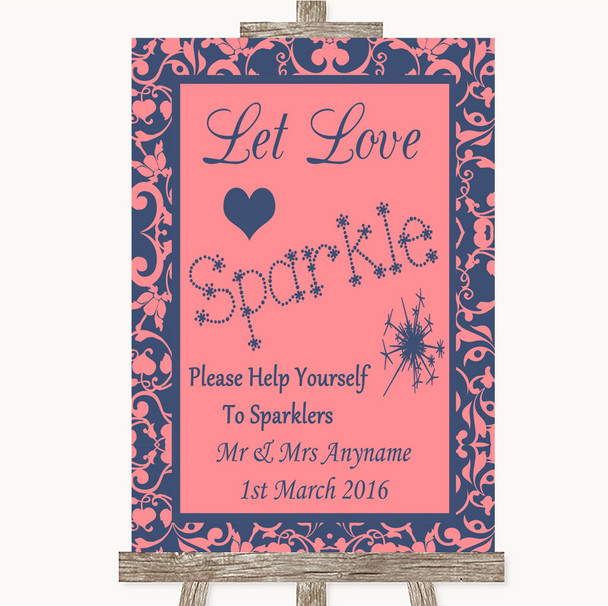 Coral Pink & Blue Let Love Sparkle Sparkler Send Off Customised Wedding Sign