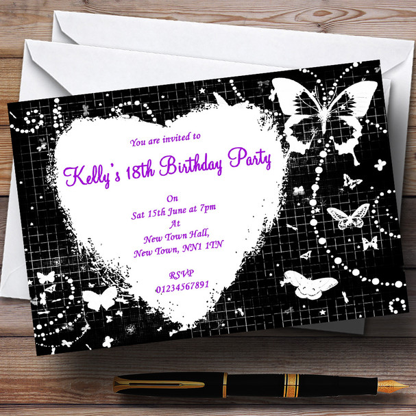 Black White Butterfly Customised Party Invitations