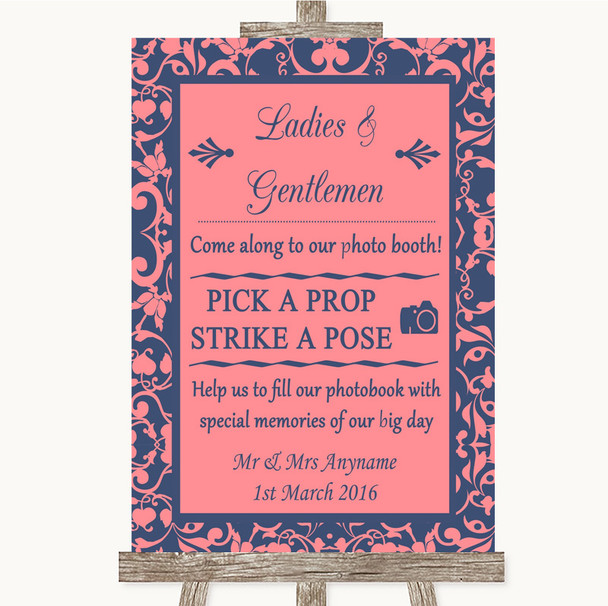 Coral Pink & Blue Pick A Prop Photobooth Customised Wedding Sign