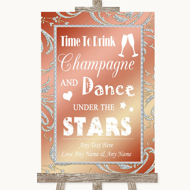 Coral Pink Drink Champagne Dance Stars Customised Wedding Sign