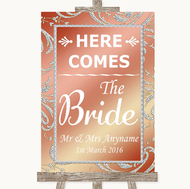 Coral Pink Here Comes Bride Aisle Sign Customised Wedding Sign