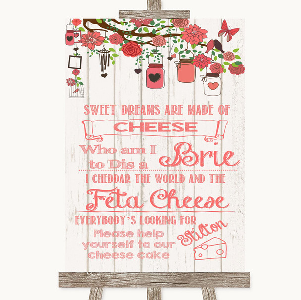 Coral Rustic Wood Cheesecake Cheese Song Customised Wedding Sign