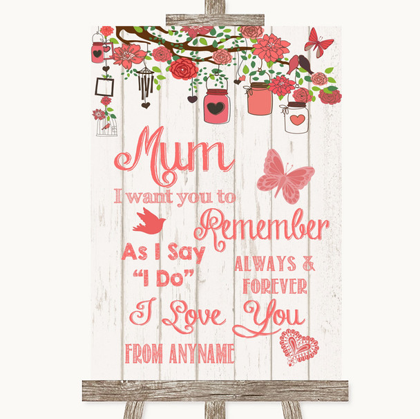 Coral Rustic Wood I Love You Message For Mum Customised Wedding Sign