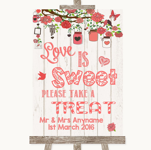 Coral Rustic Wood Love Is Sweet Take A Treat Candy Buffet Wedding Sign