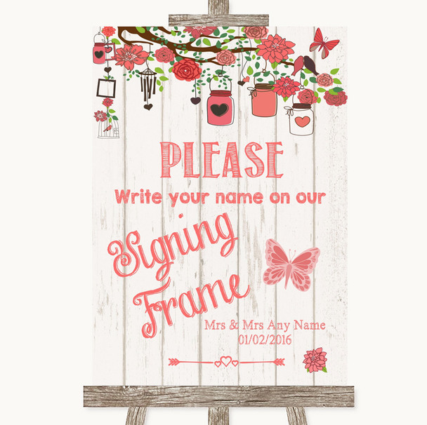 Coral Rustic Wood Signing Frame Guestbook Customised Wedding Sign Coral Rustic Wood Signing Frame Guestbook Customised Wedding Sign