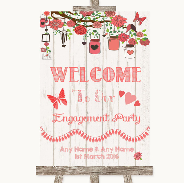 Coral Rustic Wood Welcome To Our Engagement Party Customised Wedding Sign