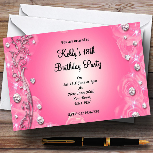Pretty Pink Diamond Customised Party Invitations