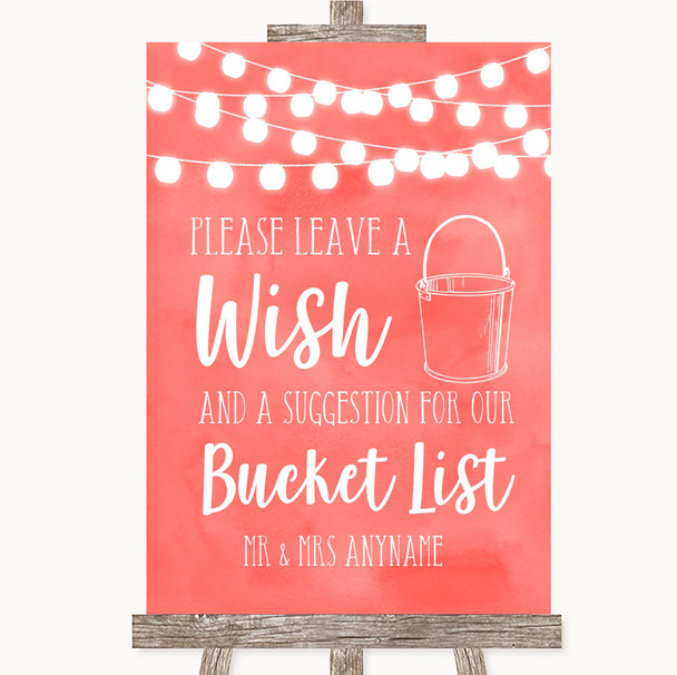 Coral Watercolour Lights Bucket List Customised Wedding Sign