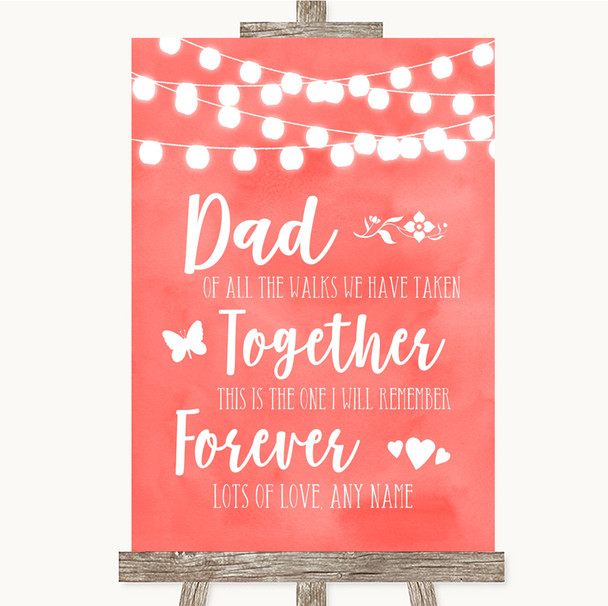 Coral Watercolour Lights Dad Walk Down The Aisle Customised Wedding Sign