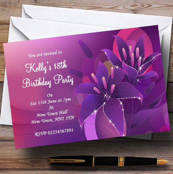 Purple Pink Lily Customised Party Invitations