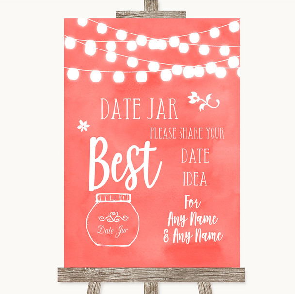 Coral Watercolour Lights Date Jar Guestbook Customised Wedding Sign