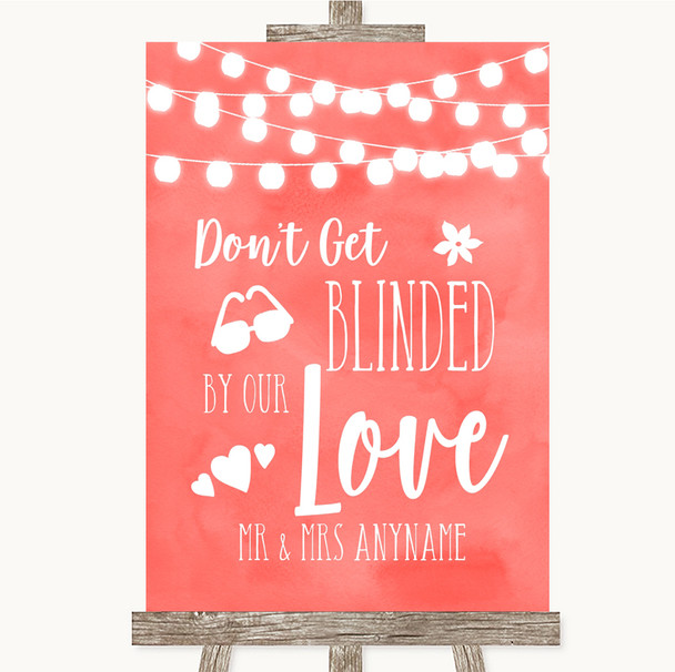 Coral Watercolour Lights Don't Be Blinded Sunglasses Customised Wedding Sign