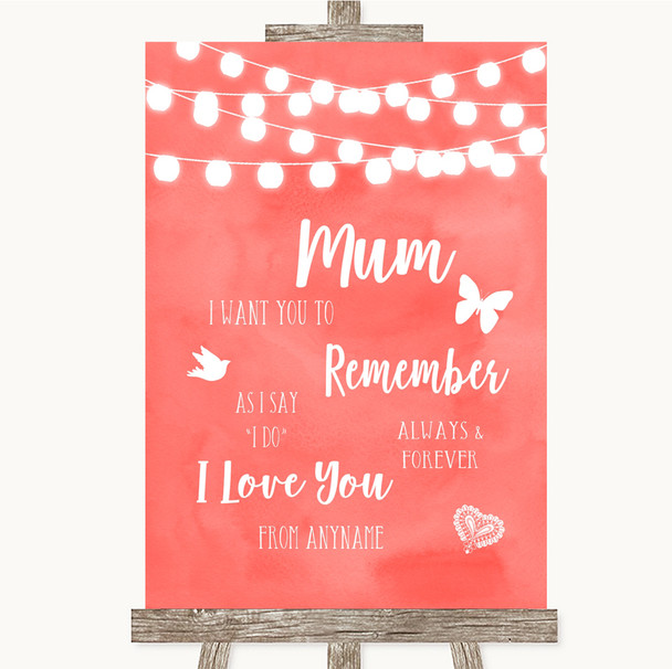 Coral Watercolour Lights I Love You Message For Mum Customised Wedding Sign