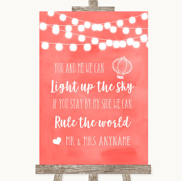 Coral Watercolour Lights Light Up The Sky Rule The World Wedding Sign