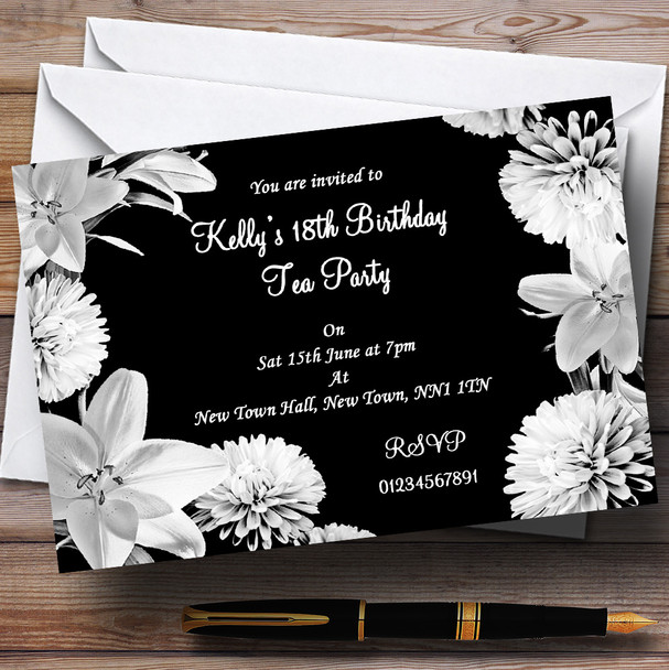 Stunning Lily Flowers Black White Customised Party Invitations