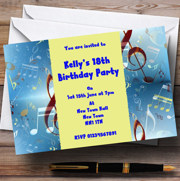 Blue Music Clef Customised Party Invitations
