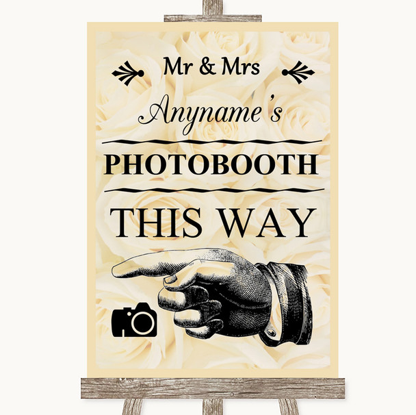 Cream Roses Photobooth This Way Left Customised Wedding Sign