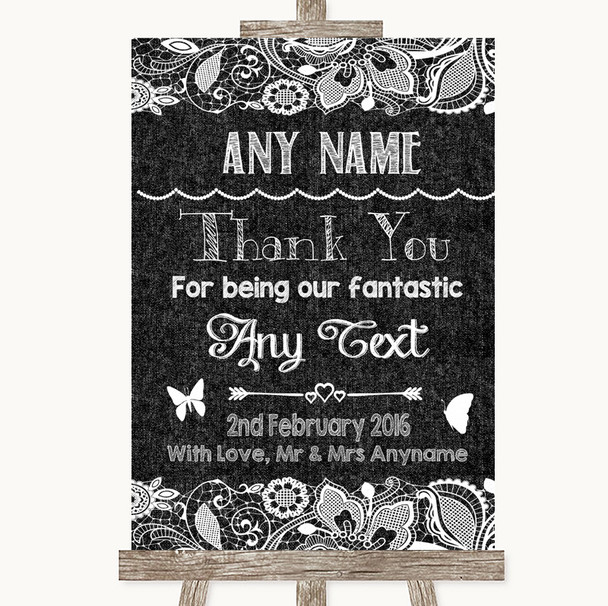 Dark Grey Burlap & Lace Thank You Bridesmaid Page Boy Best Man Wedding Sign