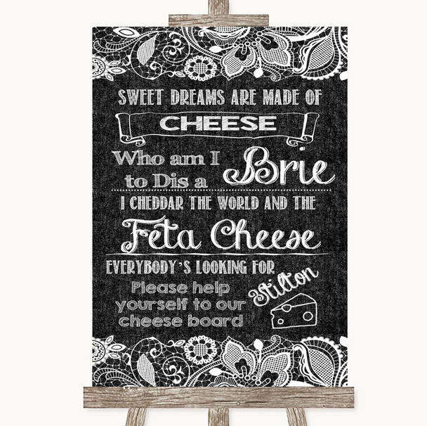 Dark Grey Burlap & Lace Cheese Board Song Customised Wedding Sign