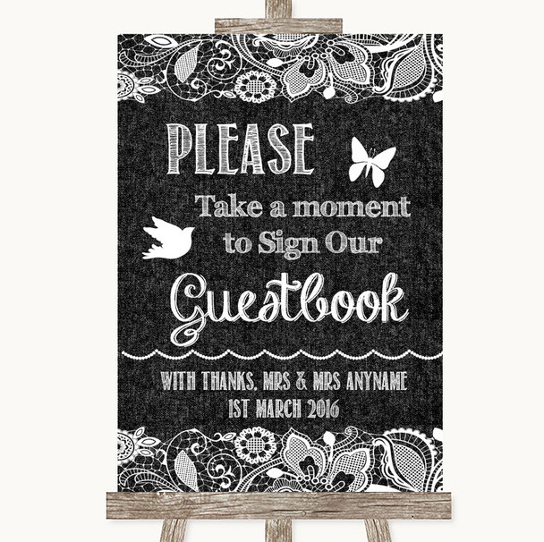 Dark Grey Burlap & Lace Take A Moment To Sign Our Guest Book Wedding Sign