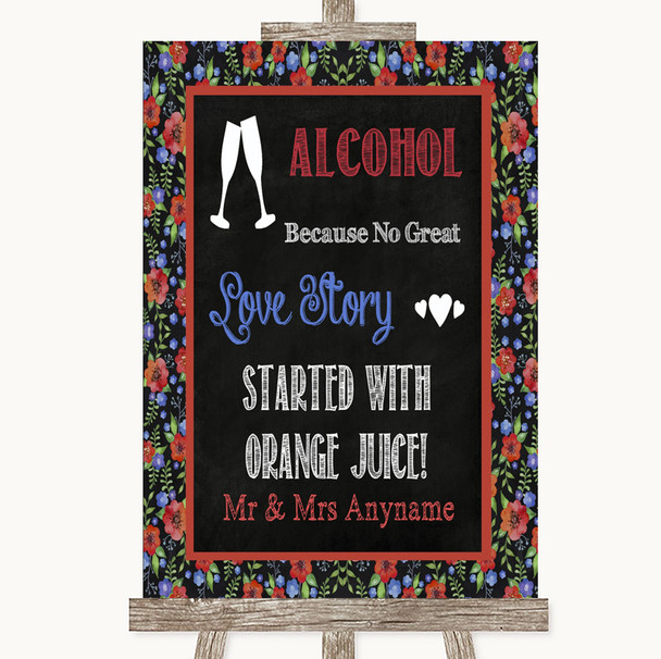 Floral Chalk Alcohol Bar Love Story Customised Wedding Sign