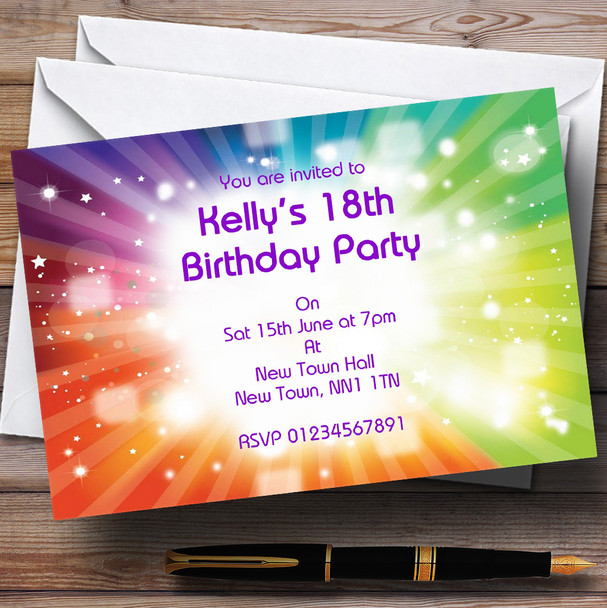 Rainbow Colours And Stars Customised Party Invitations