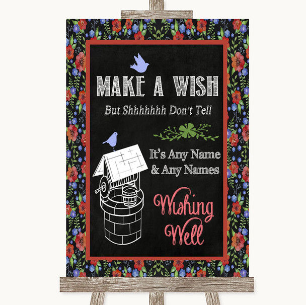 Floral Chalk Wishing Well Message Customised Wedding Sign