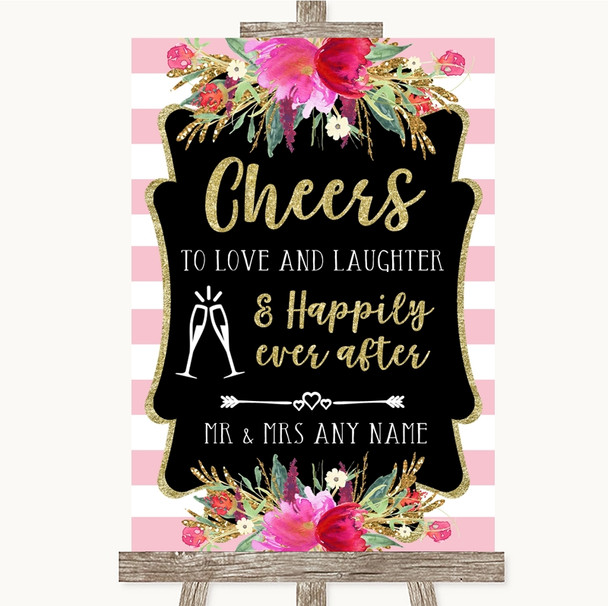 Gold & Pink Stripes Cheers To Love Customised Wedding Sign