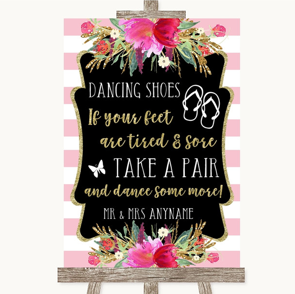Gold & Pink Stripes Dancing Shoes Flip Flops Customised Wedding Sign