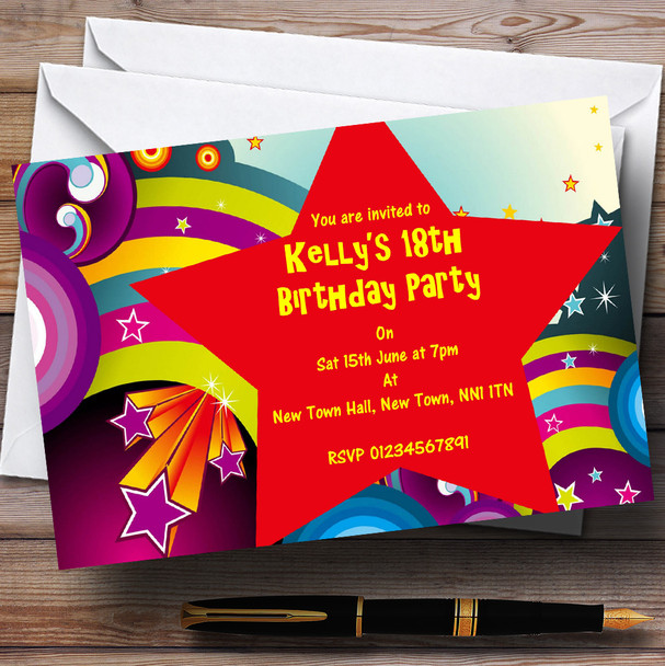 Red Star Rainbow Customised Party Invitations
