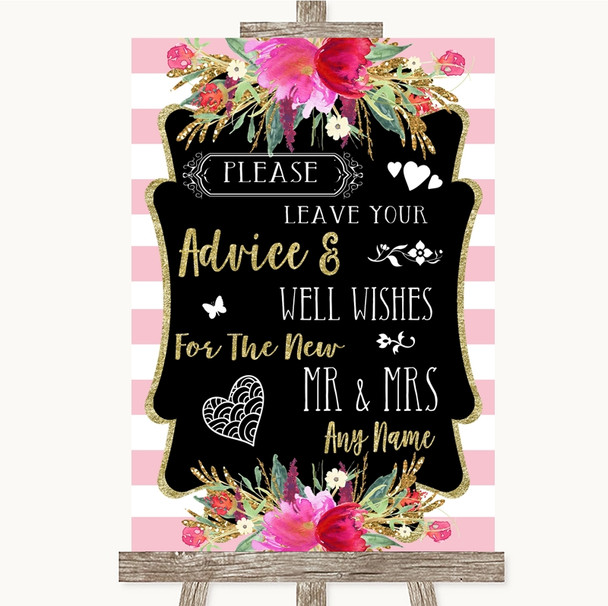 Gold & Pink Stripes Guestbook Advice & Wishes Mr & Mrs Customised Wedding Sign